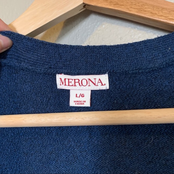 Merona Blue & White Striped Open Cardigan Knee Length Sweater Long Sleeves L - Picture 7 of 7